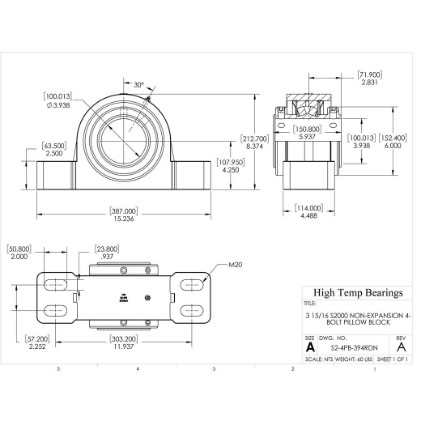 Picture of 3-15/16" S2000 Double Locking Non-Expansion 4 Bolt Pillow Block Heavy Duty Bearing