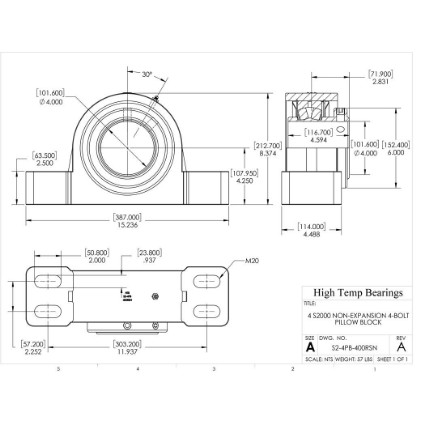 Picture of 4" S2000 Non Expansion 4 Bolt Pillow Block Heavy Duty Bearing