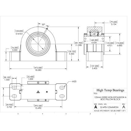 Picture of 125mm S2000 Double Locking Non-Expansion 4 Bolt Pillow Block Heavy Duty Bearing