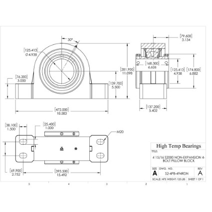 Picture of 4-15/16" S2000 Double Locking Non-Expansion 4 Bolt Pillow Block Heavy Duty Bearing