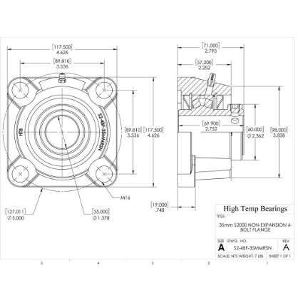Picture of 35mm S2000 Non Expansion 4 Bolt Flange Heavy Duty Bearing