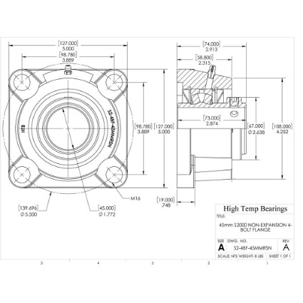 Picture of 45mm S2000 Non Expansion 4 Bolt Flange Heavy Duty Bearing