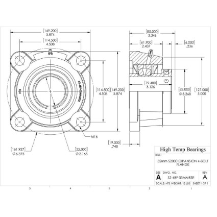 Picture of 55mm S2000 Expansion 4 Bolt Flange Heavy Duty Bearing