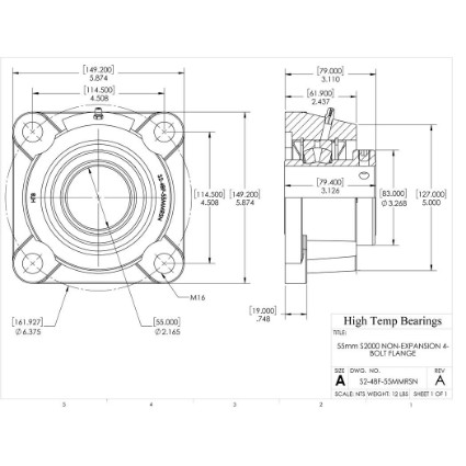 Picture of 55mm S2000 Non Expansion 4 Bolt Flange Heavy Duty Bearing