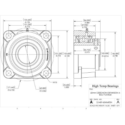 Picture of 60mm S2000 Non Expansion 4 Bolt Flange Heavy Duty Bearing