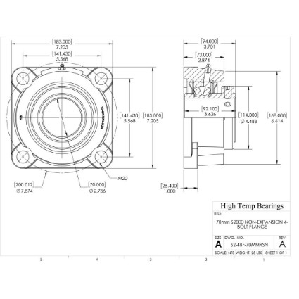 Picture of 70mm S2000 Non Expansion 4 Bolt Flange Heavy Duty Bearing