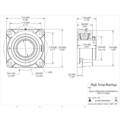Picture of 90mm S2000 Non Expansion 4 Bolt Flange Heavy Duty Bearing