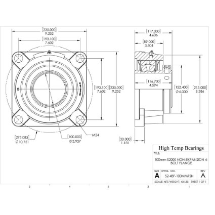 Picture of 100mm S2000 Non Expansion 4 Bolt Flange Heavy Duty Bearing