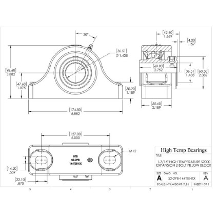 Picture of 1-7/16" High Temperature S2000 Expansion 2 Bolt Pillow Block Heavy Duty Bearing