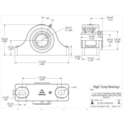 Picture of 1-1/2" High Temperature S2000 Non Expansion 2 Bolt Pillow Block Heavy Duty Bearing