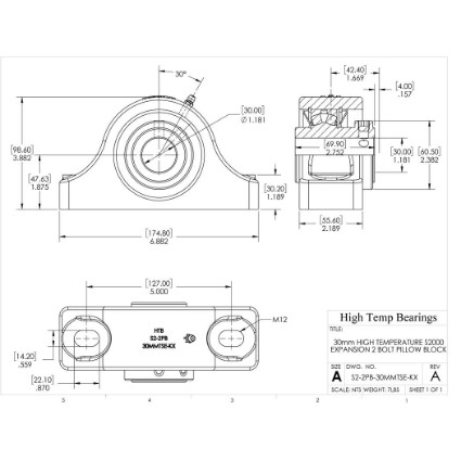 Picture of 30mm High Temperature S2000 Expansion 2 Bolt Pillow Block Heavy Duty Bearing