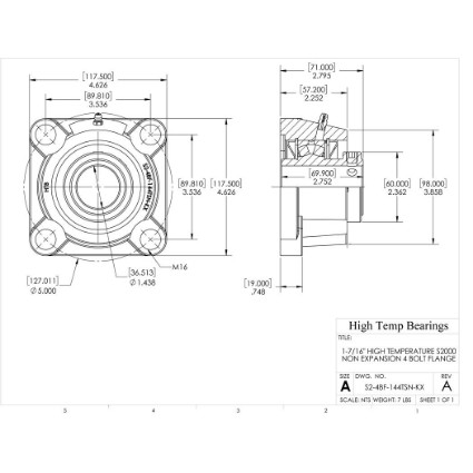 Picture of 1-7/16" High Temperature S2000 Non Expansion 4 Bolt Flange Heavy Duty Bearing