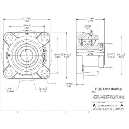 Picture of 30mm High Temperature S2000 Non Expansion 4 Bolt Flange Heavy Duty Bearing