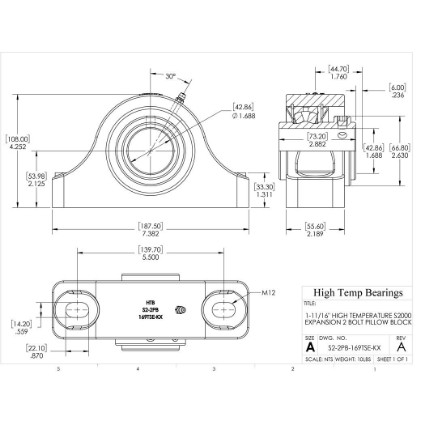 Picture of 1-11/16" High Temperature S2000 Expansion 2 Bolt Pillow Block Heavy Duty Bearing