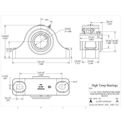 Picture of 1-11/16" High Temperature S2000 Non Expansion 2 Bolt Pillow Block Heavy Duty Bearing