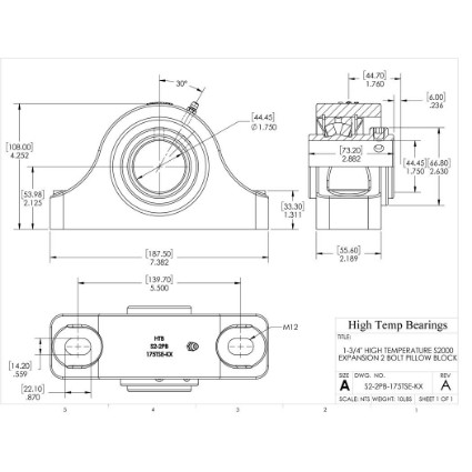 Picture of 1-3/4" High Temperature S2000 Expansion 2 Bolt Pillow Block Heavy Duty Bearing
