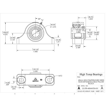 Picture of 40mm High Temperature S2000 Non Expansion 2 Bolt Pillow Block Heavy Duty Bearing