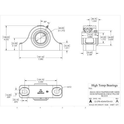 Picture of 45mm High Temperature S2000 Non Expansion 2 Bolt Pillow Block Heavy Duty Bearing