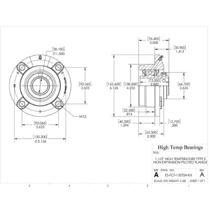 Picture of 1-1/2" High Temperature Type E Non Expansion Piloted Flange Heavy Duty Bearing