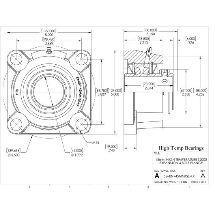 Picture of 45mm High Temperature S2000 Expansion 4 Bolt Flange Heavy Duty Bearing