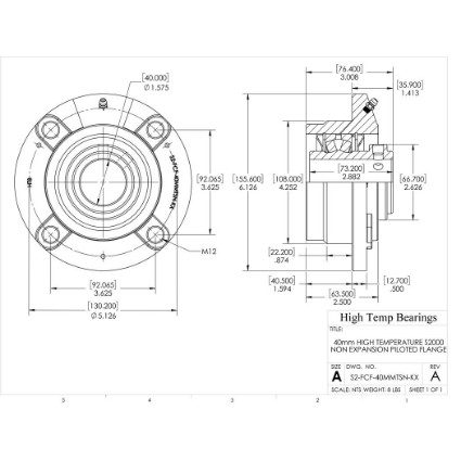 Picture of 40mm High Temperature S2000 Non Expansion Piloted Flange Heavy Duty Bearing