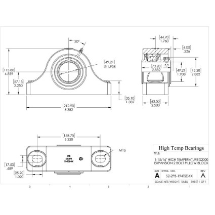 Picture of 1-15/16" High Temperature S2000 Expansion 2 Bolt Pillow Block Heavy Duty Bearing
