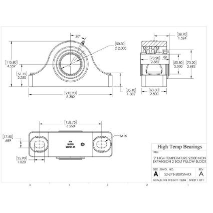 Picture of 2" High Temperature S2000 Non Expansion 2 Bolt Pillow Block Heavy Duty Bearing