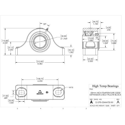 Picture of 50mm High Temperature S2000 Expansion 2 Bolt Pillow Block Heavy Duty Bearing