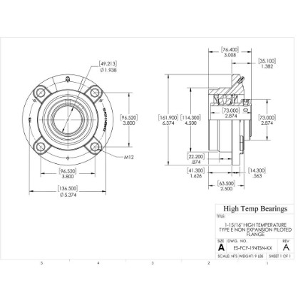 Picture of 1-15/16" High Temperature Type E Non Expansion Piloted Flange Heavy Duty Bearing