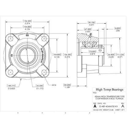Picture of 45mm High Temperature Type E Expansion 4 Bolt Flange Heavy Duty Bearing
