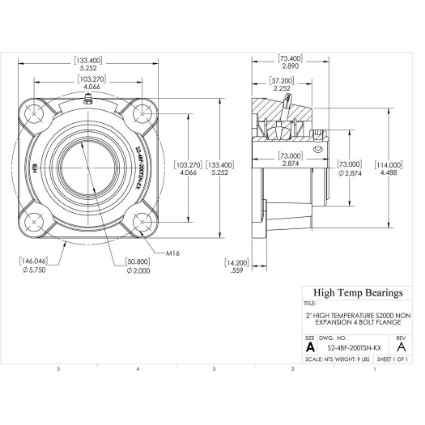Picture of 2" High Temperature S2000 Non Expansion 4 Bolt Flange Heavy Duty Bearing