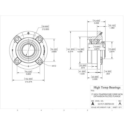 Picture of 2" High Temperature S2000 Non Expansion Piloted Flange Heavy Duty Bearing