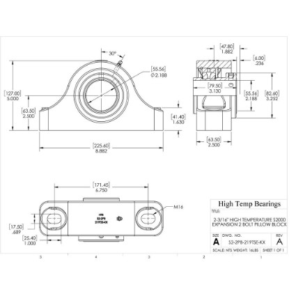 Picture of 2-3/16" High Temperature S2000 Expansion 2 Bolt Pillow Block Heavy Duty Bearing