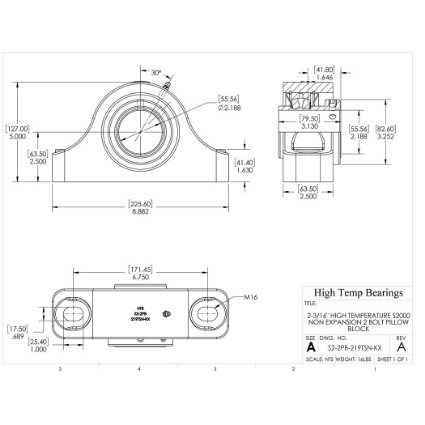Picture of 2-3/16" High Temperature S2000 Non Expansion 2 Bolt Pillow Block Heavy Duty Bearing