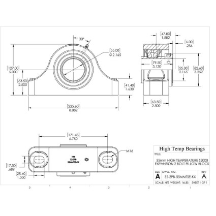 Picture of 55mm High Temperature S2000 Expansion 2 Bolt Pillow Block Heavy Duty Bearing