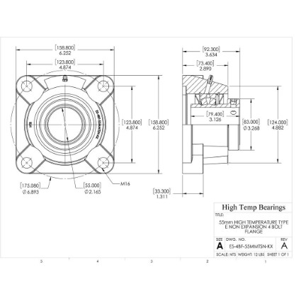 Picture of 55mm High Temperature Type E Non Expansion 4 Bolt Flange Heavy Duty Bearing