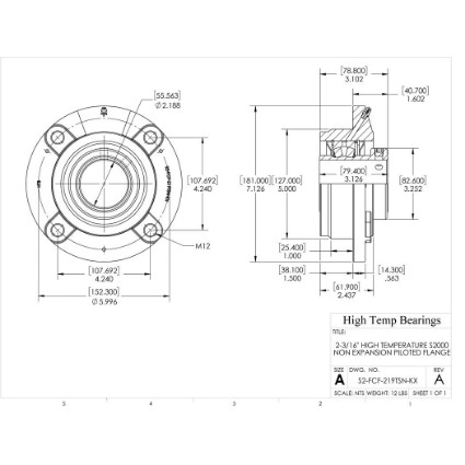 Picture of 2-3/16" High Temperature S2000 Non Expansion Piloted Flange Heavy Duty Bearing