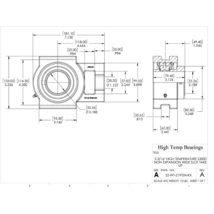 Picture of 2-3/16" High Temperature S2000 Non Expansion Wide Slot Take Up Heavy Duty Bearing