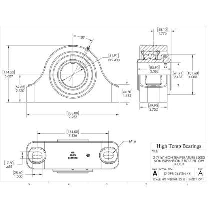 Picture of 2-7/16" High Temperature S2000 Non Expansion 2 Bolt Pillow Block Heavy Duty Bearing