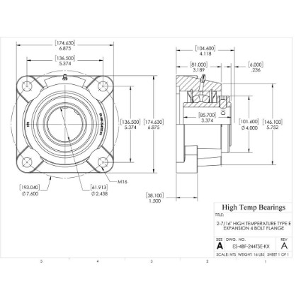 Picture of 2-7/16" High Temperature Type E Expansion 4 Bolt Flange Heavy Duty Bearing