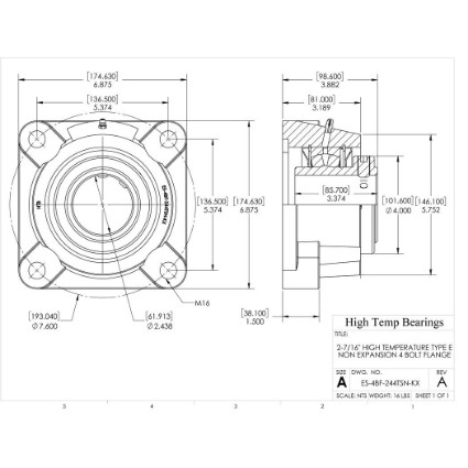 Picture of 2-7/16" High Temperature Type E Non Expansion 4 Bolt Flange Heavy Duty Bearing