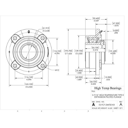 Picture of 2-7/16" High Temperature Type E Expansion Piloted Flange Heavy Duty Bearing