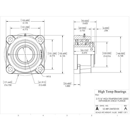 Picture of 2-7/16" High Temperature S2000 Expansion 4 Bolt Flange Heavy Duty Bearing