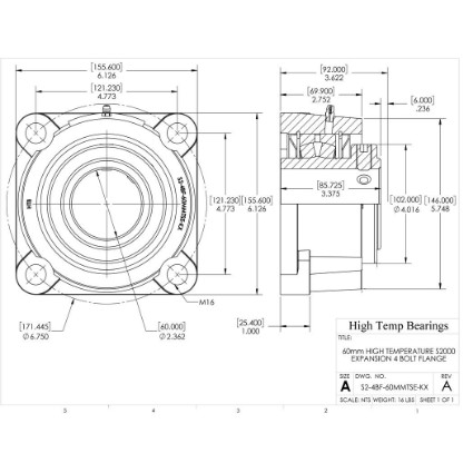 Picture of 60mm High Temperature S2000 Expansion 4 Bolt Flange Heavy Duty Bearing