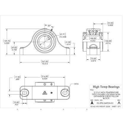 Picture of 2-7/16" High Temperature Type E Double Locking Non-Expansion 2 Bolt Pillow Block Heavy Duty Bearing
