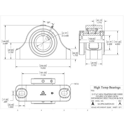 Picture of 2-7/16" High Temperature S2000 Double Locking Non-Expansion 2 Bolt Pillow Block Heavy Duty Bearing