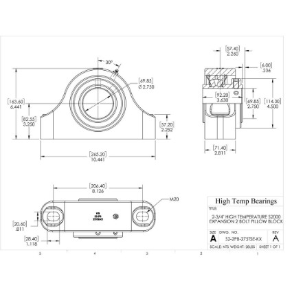 Picture of 2-3/4" High Temperature S2000 Expansion 2 Bolt Pillow Block Heavy Duty Bearing