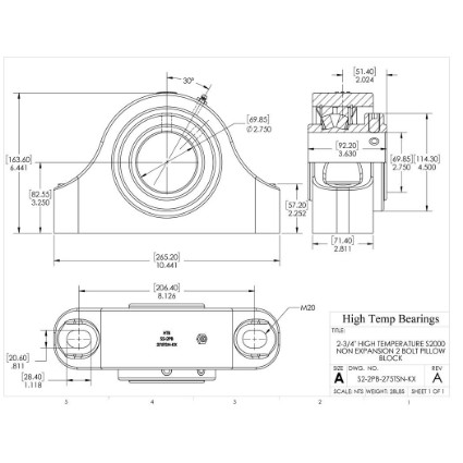Picture of 2-3/4" High Temperature S2000 Non Expansion 2 Bolt Pillow Block Heavy Duty Bearing