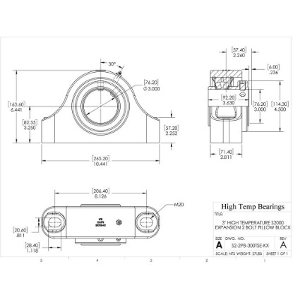 Picture of 3" High Temperature S2000 Expansion 2 Bolt Pillow Block Heavy Duty Bearing