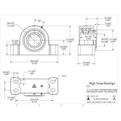 Picture of 2-11/16" High Temperature S2000 Expansion 4 Bolt Pillow Block Heavy Duty Bearing